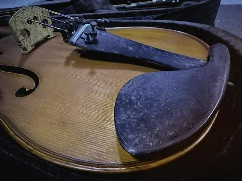 Front side of Violin made from real panels,with F-hole,chin rest,tailpiece,.. Stock Photos