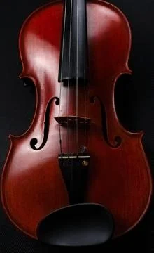 Front side of violin put on black canvas,blurry light around 库存照片