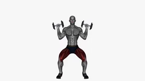 Front squats dumbbell over shoulders fitness exercise workout animation male mus Video stock 243990084