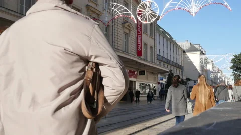 Front store view of Galeries Lafayette 2020-12-19 Tours, France. full view of Stock Footage 145559044