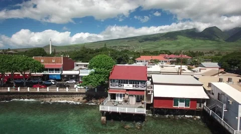 Front Street - Lahaina, Hawaii - Aerial Tracking Video in 4K Stock Footage