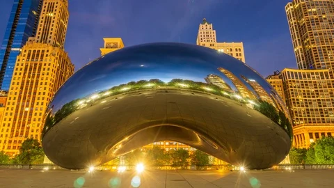 Front sunrise time lapse of the Chicago Bean In Chicago Stock Footage 98800533