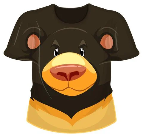 Front of t-shirt with black bear pattern 스톡 일러스트