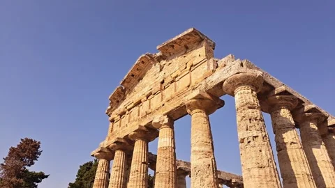 Front of the Temple of Athena at Paestum - Static Clip Stock Footage 272225014