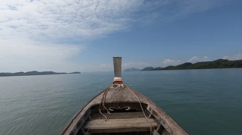 Front of Thai Long Tail Boat, panning Video stock 127309924