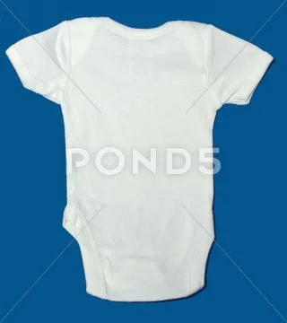 Front of a toddler white onsie t-shirt on blue background Stock Photos