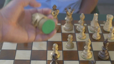 Front Top view of a chess game. Outside in garden Stock Footage 118712557