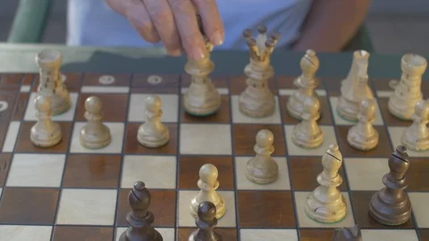 Front Top view of a chess game. Outside in garden Stock Footage 118712941