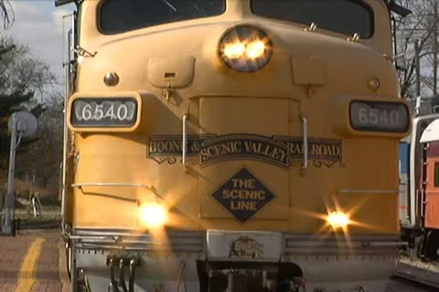 Front of Train Engine Pulling into Train Station Stock Footage 10712645