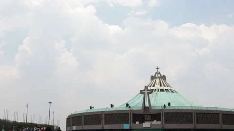 Front upper long shot of the Basilica of Guadalupe in Mexico City. Video stock 159455146