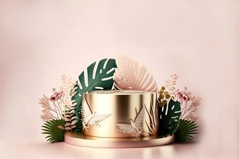 Front view 3D product round short podium on pink white gold for business wi.. Stock-Illustration