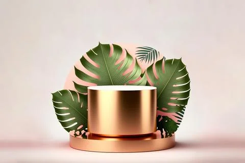 Front view 3D product round short podium on pink white gold for business wi.. Illustrazione stock