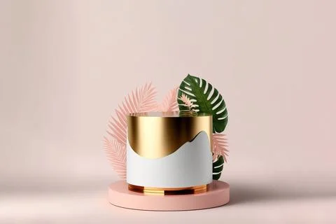Front view 3D product round short podium on pink white gold for business wi.. Illustrazione stock