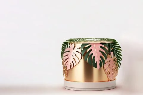 Front view 3D product round short podium on pink white gold for business wi.. Stock-Illustration