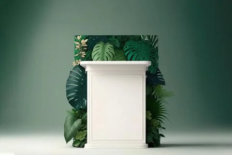 Front view 3D product round short podium on green white gold for business w.. 스톡 일러스트