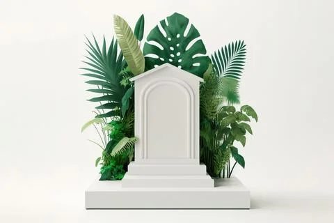 Front view 3D product round short podium on green white gold for business w.. Illustrazione stock