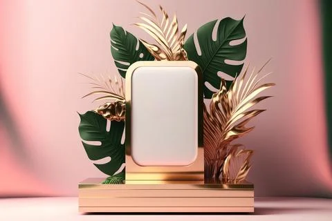 Front view 3D product round short podium on pink white gold for business wi.. Ilustración de archivo