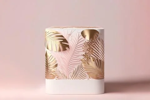 Front view 3D product round short podium on pink white gold for business wi.. Illustrazione stock