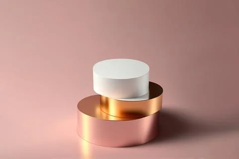 Front view 3D product round short podium on pink white gold for business wi.. Illustrazione stock