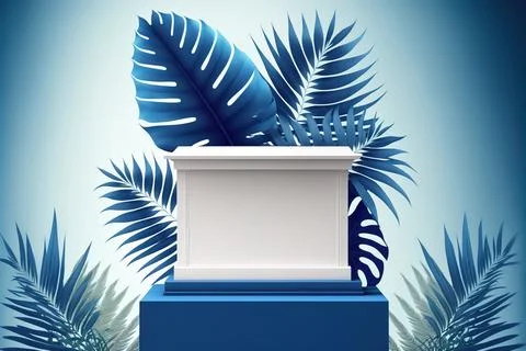 Front view 3D product round short podium on blue white gold for business wi.. Illustrazione stock