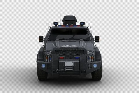 Front view 3D rendering of an armoured police SWAT vehicle isolated on transp Stock Illustration