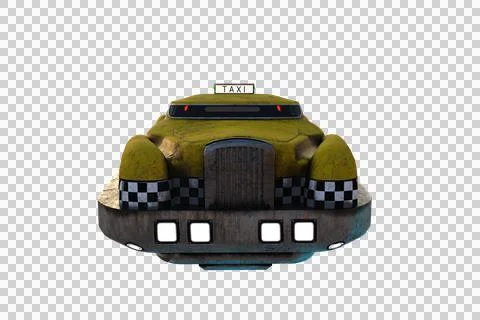 Front view 3D rendering of a futuristic flying yellow taxi cab isolated on tr Stock Illustration