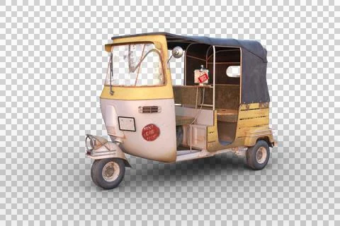 Front view 3D rendering of an Indian auto rickshaw isolated on transparent ba Stock Illustration