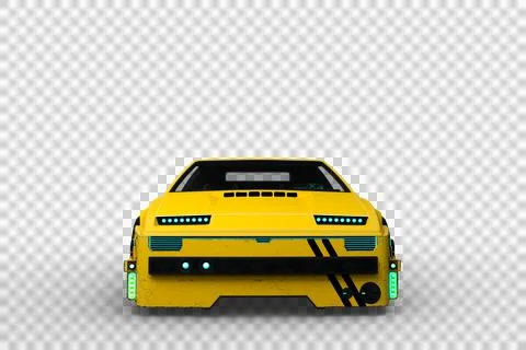 Front view 3D rendering of a yellow and black cyberpunk style futuristic car  Stock Illustration