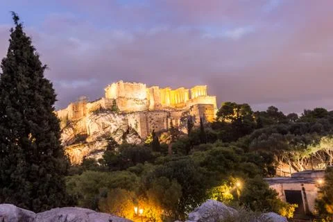 Front view of acropolis at dusk Stock Photos