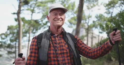 Front view of active senior man in the forest Stock Footage 337024839