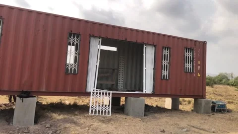 Front View af a shipping container office , 01 February, 2025. Stock Footage 312584043