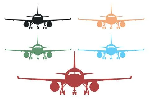Front view airplane icon set vector illustration Stock Illustration