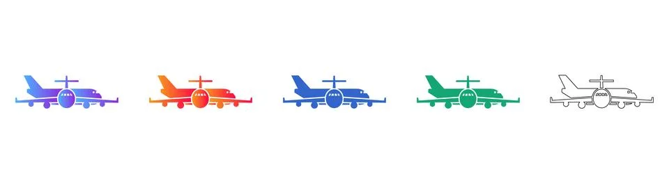 Front View Airplane Icons Set Stock Illustration
