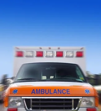 Front view of an ambulance in motion Stock Photos