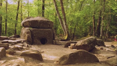 Front view of ancient building dolmen in forest Video stock 81150342