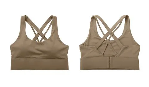 Front view and back view of khaki sports bra isolated on white background Stock Photos