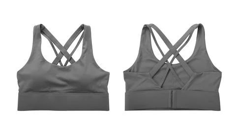 Front view and back view of dark grey sports bra isolated on white background Stock-Fotos