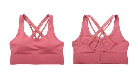 Front view and back view of pink sports bra isolated on white background Stock Photos