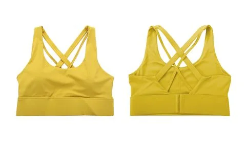 Front view and back view of yellow sports bra isolated on white background Stock Photos
