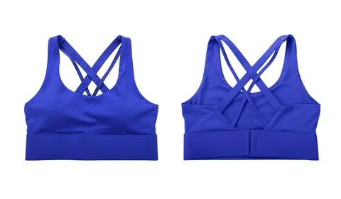 Front view and back view of blue sports bra isolated on white background Stock Photos