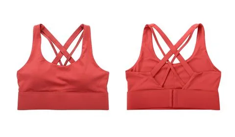 Front view and back view of red sports bra isolated on white background Stock Photos