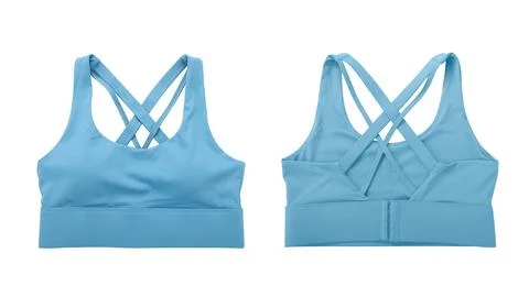 Front view and back view of turquoise sports bra isolated on white background Stock Photos