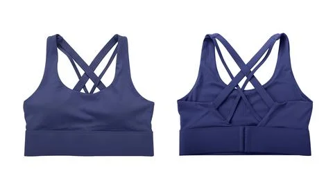 Front view and back view of navy sports bra isolated on white background Stock Photos