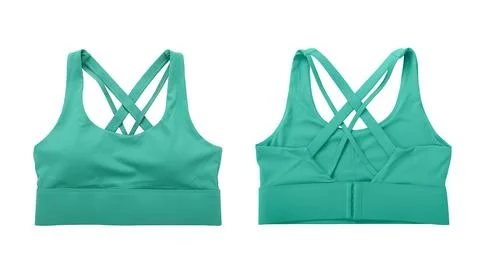 Front view and back view of light blue sports bra isolated on white background Stock Photos