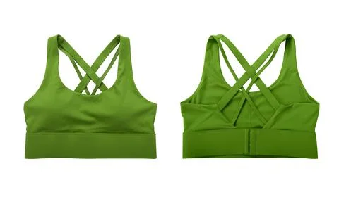 Front view and back view of green sports bra isolated on white background Stock-Fotos