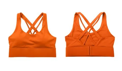 Front view and back view of orange sports bra isolated on white background Stock Photos