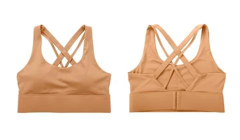 Front view and back view of beige sports bra isolated on white background Stock Photos