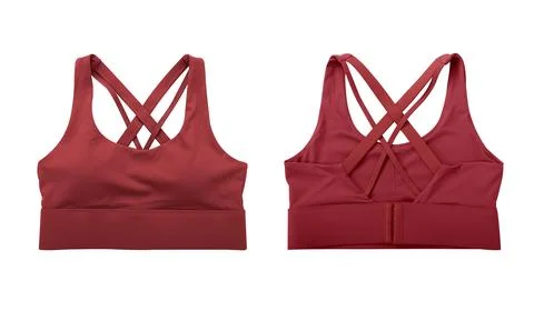 Front view and back view of maroon sports bra isolated on white background Stock Photos
