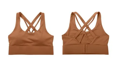 Front view and back view of brown sports bra isolated on white background Stock Photos