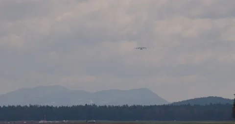 Front view of Antonov An-124-100 cargo airplane landing Stock Footage 181418405
